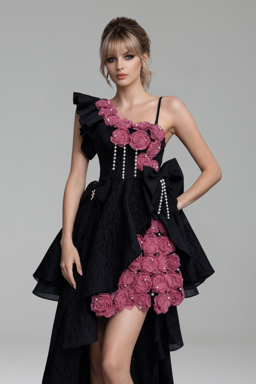 Floral One Shoulder Evening Dress - LAROSABRIDE