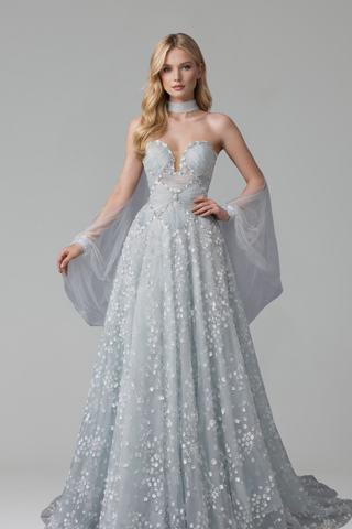 A Line Floral Evening Dress - LAROSABRIDE