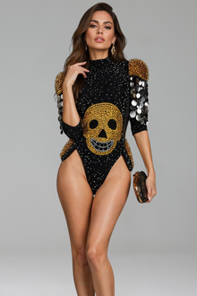 Studded Skull Embellished Bodysuit - LAROSABRIDE