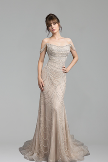 Pearl Beaded Mermaid Gown - LAROSABRIDE