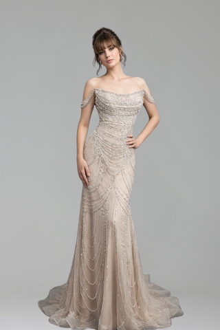 Pearl Beaded Mermaid Gown - LAROSABRIDE
