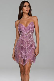 Beaded Fringe Mini Slip Dress - LAROSABRIDE