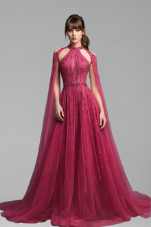 Beaded A-Line Cape Dress - LAROSABRIDE