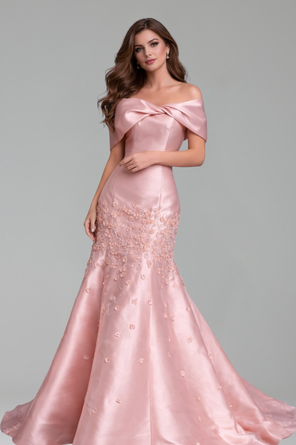 Appliques Mermaid Satin Evening Dress - LAROSABRIDE