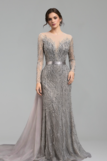 Lace Beaded Mermaid Gown - LAROSABRIDE