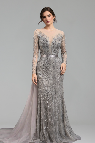 Lace Beaded Mermaid Gown - LAROSABRIDE