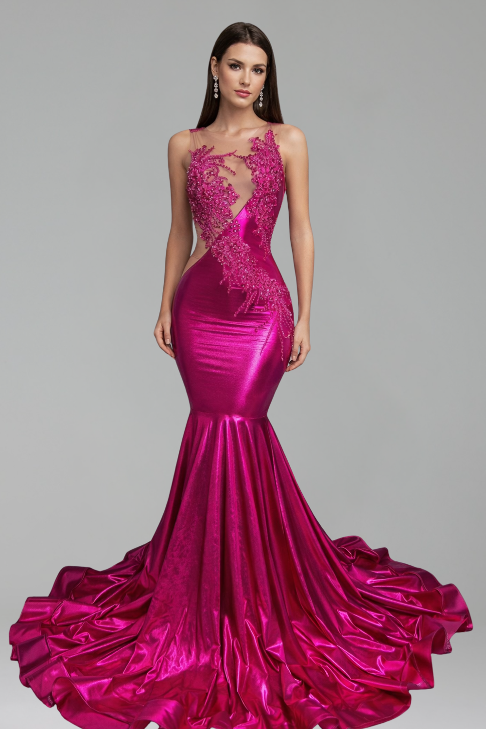 Sculpted Satin Illusion Mermaid Gown - LAROSABRIDE