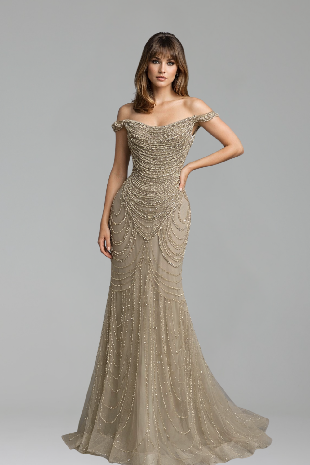 Pearl Beaded Mermaid Gown - LAROSABRIDE