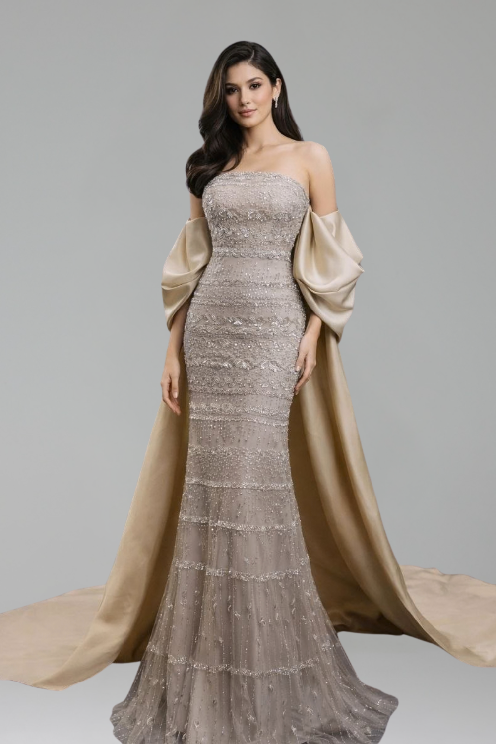Plus Size Beaded Mermaid Gown - LAROSABRIDE