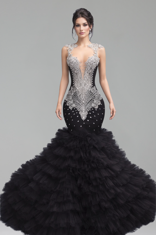 Beaded Illusion Mermaid Evening Dress
