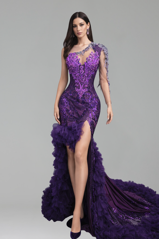 One-Shoulder Ruffled Mermaid Gown - LAROSABRIDE