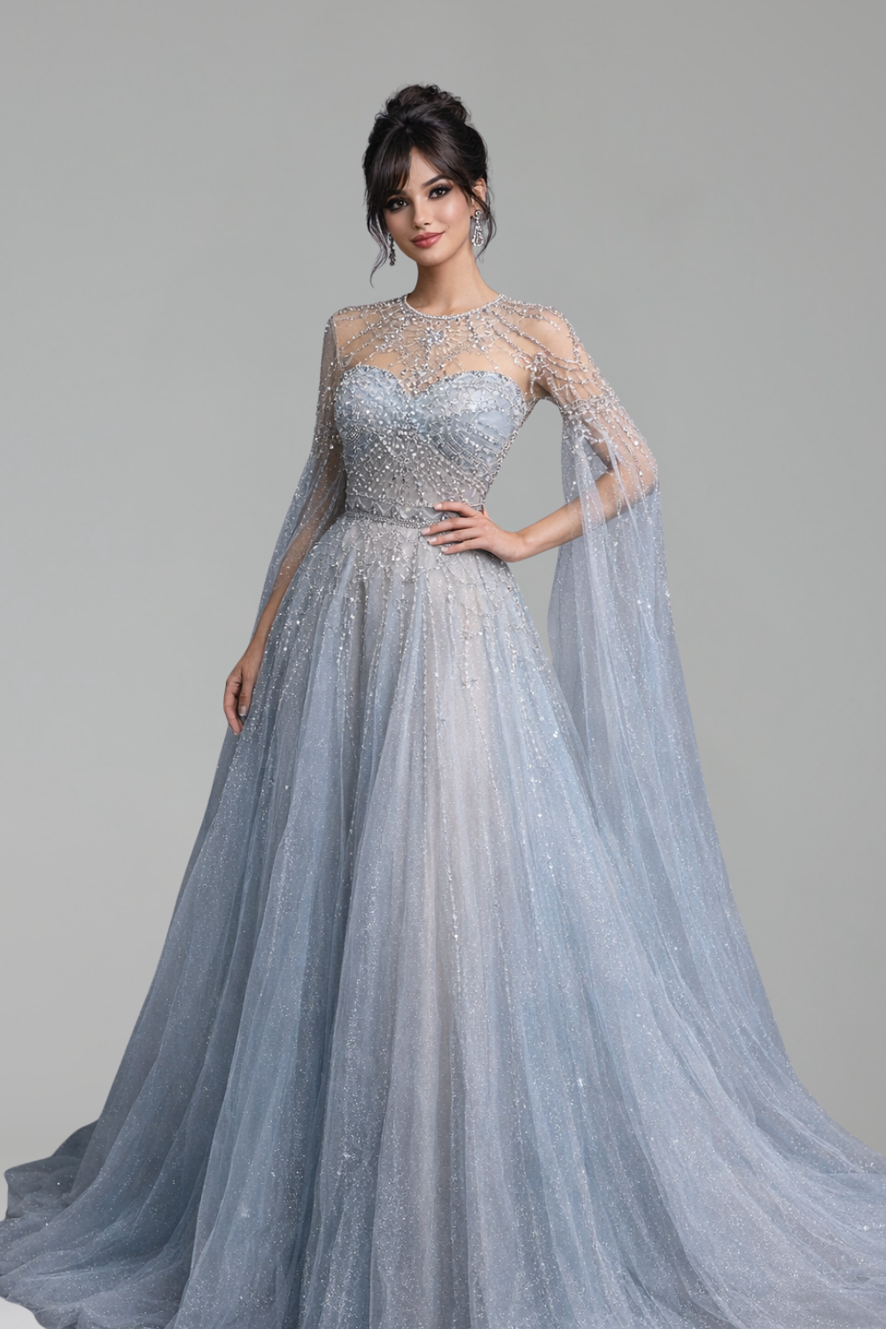 Beaded A-Line Cape Dress - LAROSABRIDE