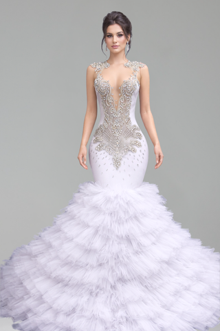 Beaded Illusion Mermaid Evening Dress