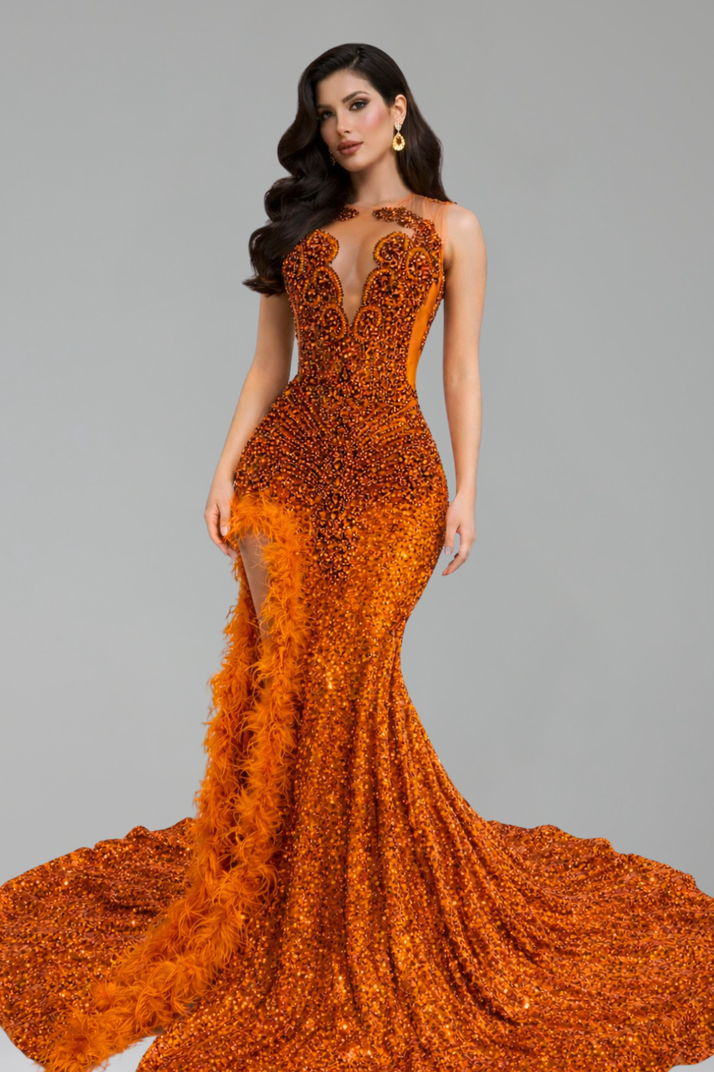 Illusion Bodice Sequin Mermaid Gown - LAROSABRIDE