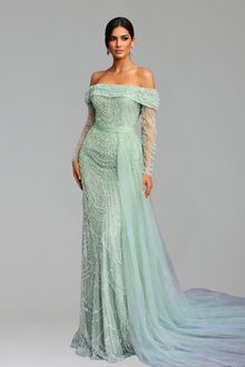 Boat Neck Mermaid Overskirt Dress - LAROSABRIDE