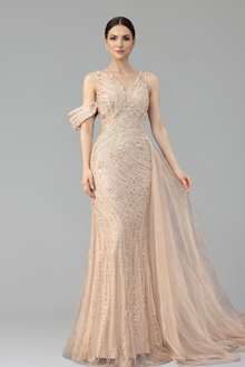 One Shoulder Beaded Mermaid Dress - LAROSABRIDE