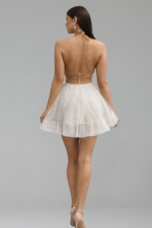 Deep Plunge Lace Tulle Mini Dress - LAROSABRIDE