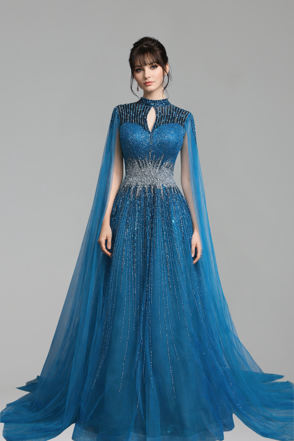 Modest Beaded Cape Dress - LAROSABRIDE