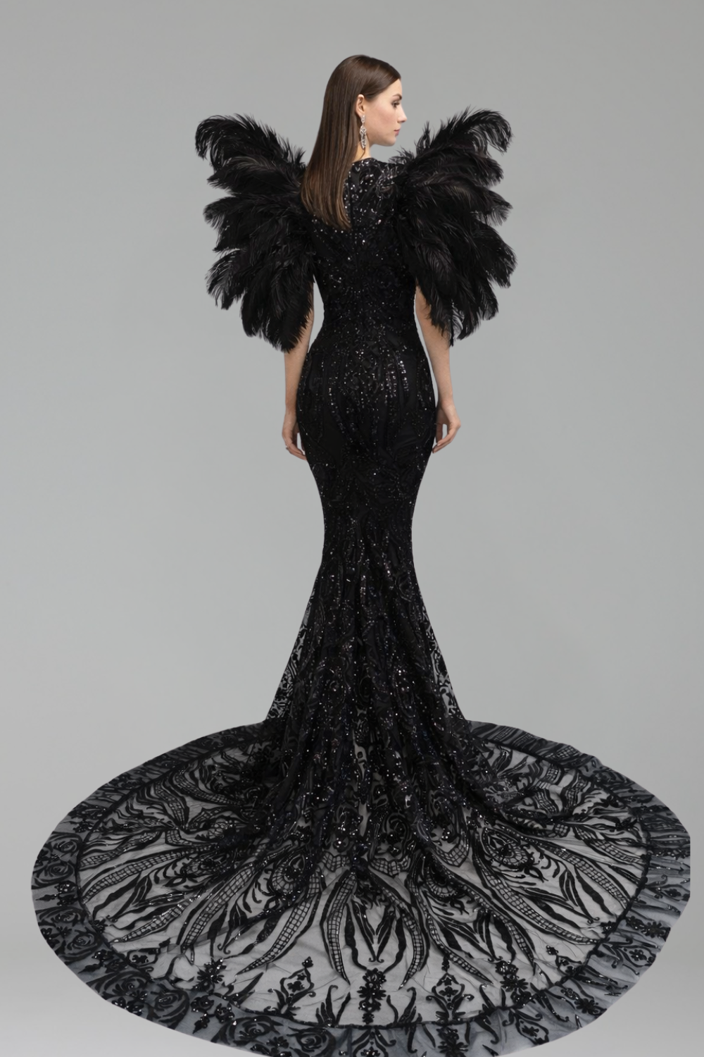 Feathered Illusion Mermaid Gown - LAROSABRIDE