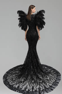 Feathered Illusion Mermaid Gown - LAROSABRIDE