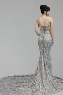 Illusion Embroidered Fitted Train Gown - LAROSABRIDE