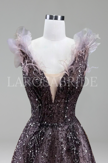 Feather Beaded Formal Gown - LAROSABRIDE