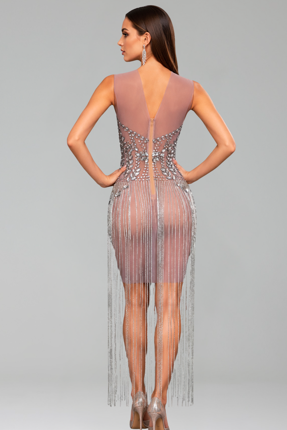 Crystal Fringe Illusion Dress - LAROSABRIDE