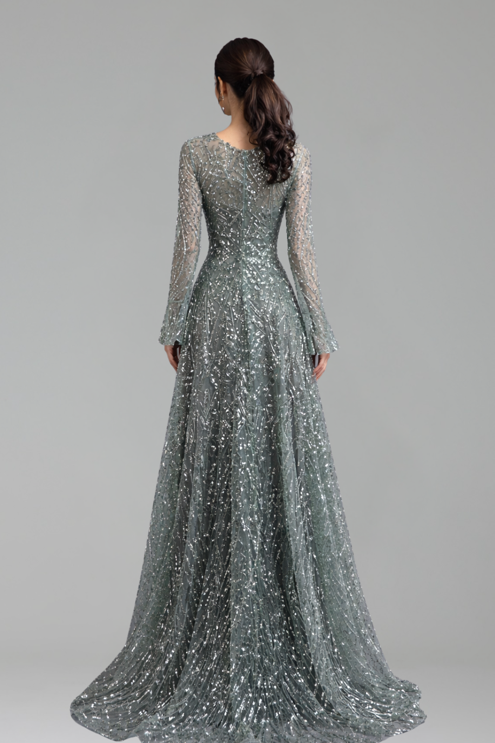 Turquoise Beaded A Line Evening Dress - LAROSABRIDE