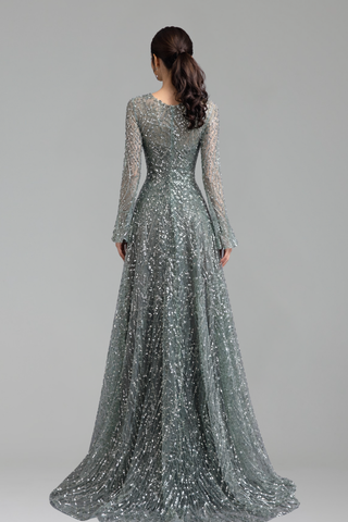 Turquoise Beaded A Line Evening Dress - LAROSABRIDE