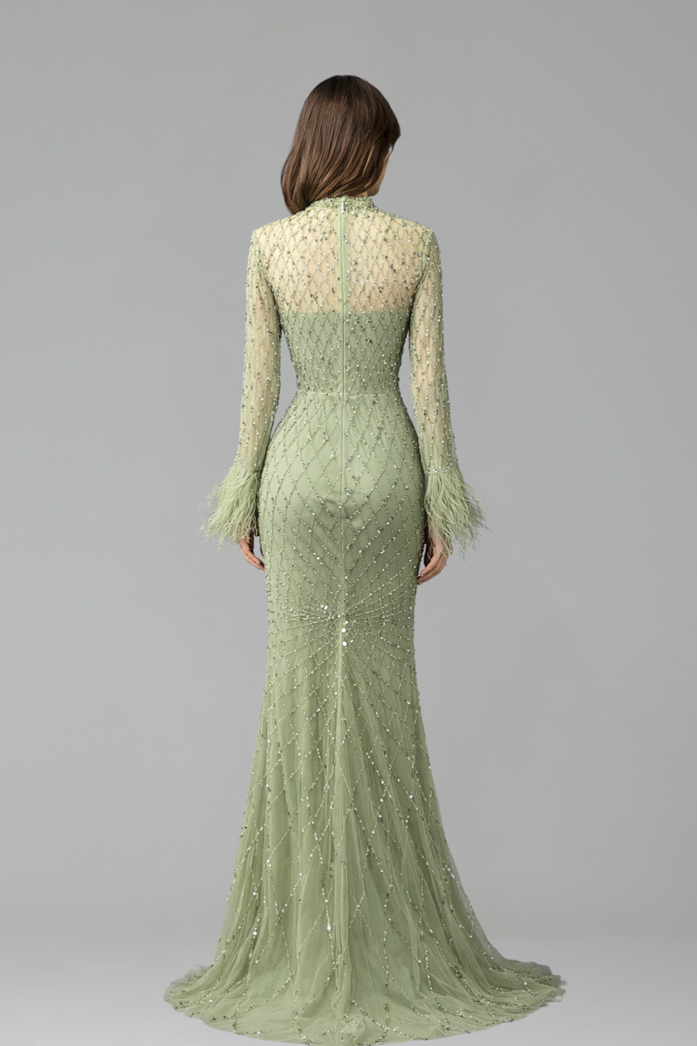 Beaded Feather Mermaid Dress - LAROSABRIDE