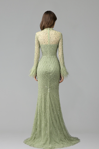 Beaded Feather Mermaid Dress - LAROSABRIDE