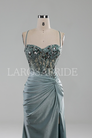 Sequin Spaghetti-Slit Dress