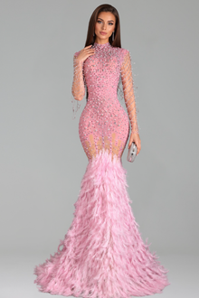 Emerald Crystal Feather Gown - LAROSABRIDE