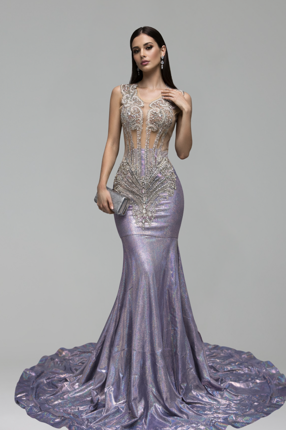 Iridescent Embellished Mermaid Evening Gown - LAROSABRIDE