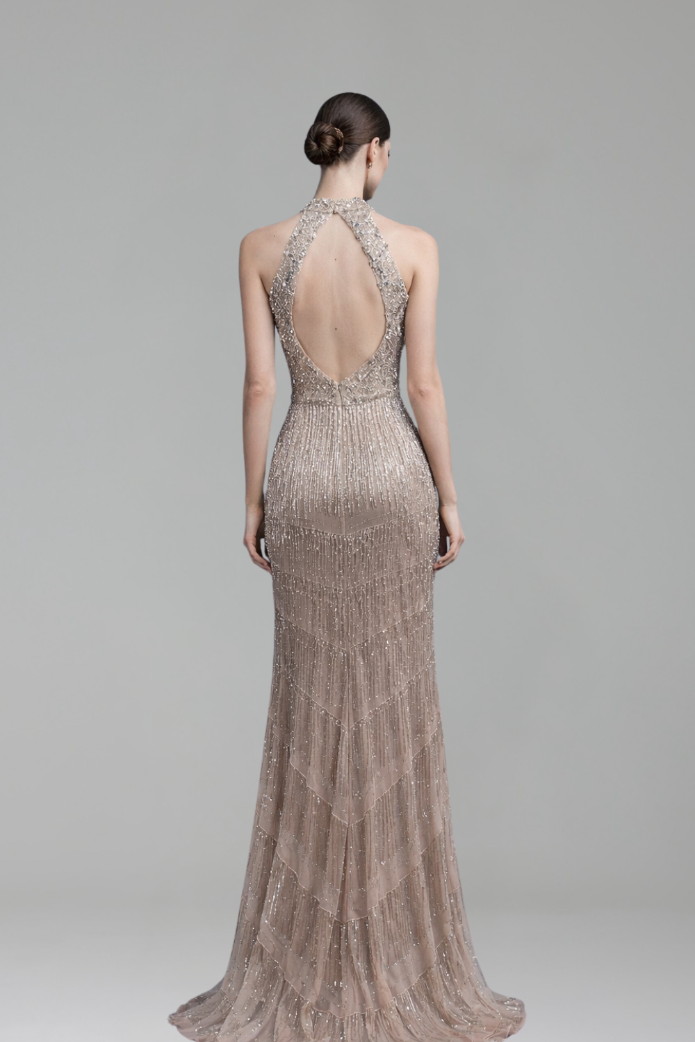 Halter Rhinestone Tassel Mermaid Gown - LAROSABRIDE