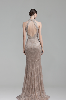Halter Rhinestone Tassel Mermaid Gown - LAROSABRIDE