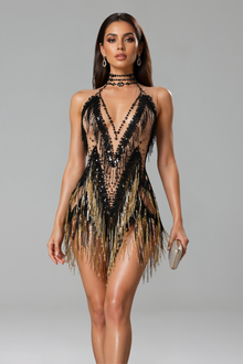 Fringed Deep V Embellished Bodysuit - LAROSABRIDE