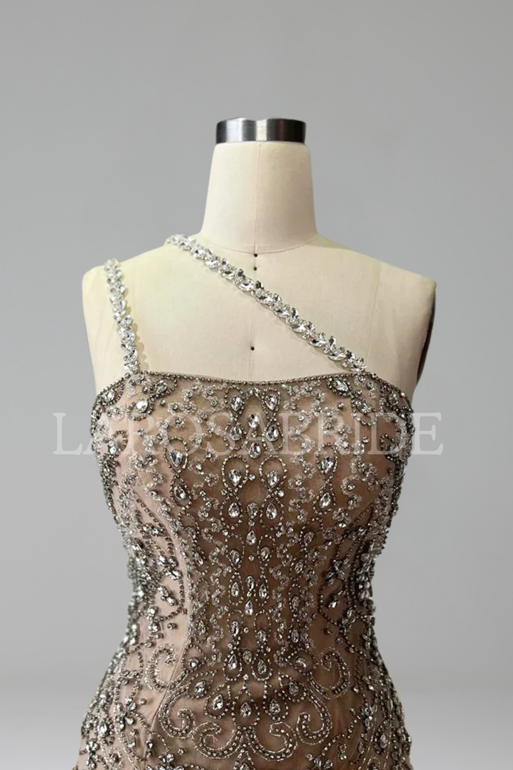 One-Shoulder Beaded Evening Dress-Larosabride