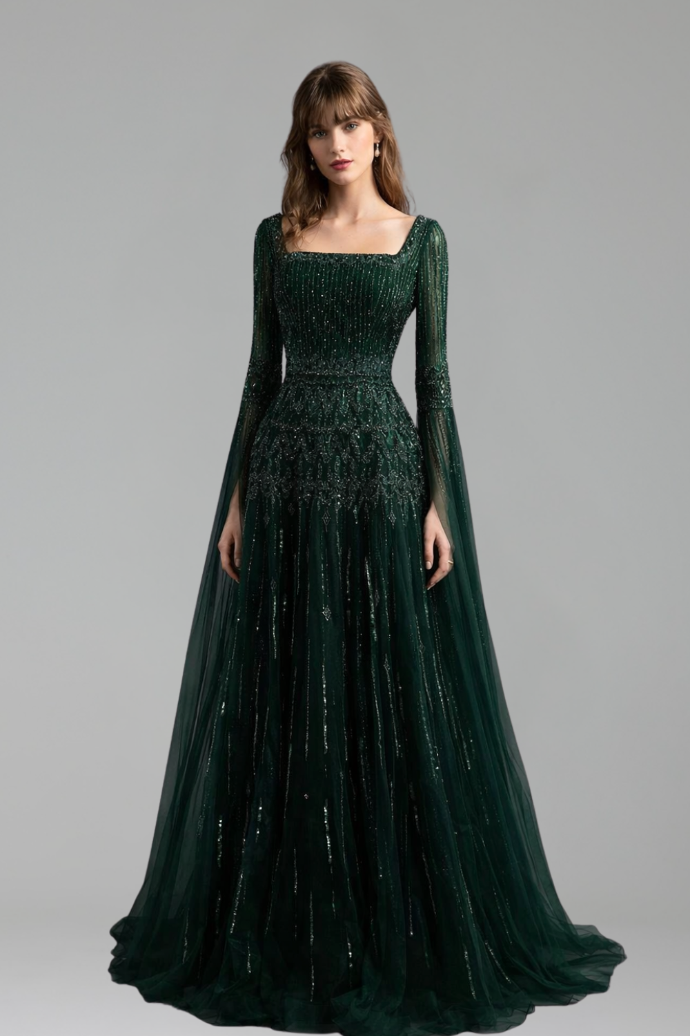 Beaded A-Line Cape Dress - LAROSABRIDE