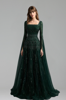 Beaded A-Line Cape Dress - LAROSABRIDE