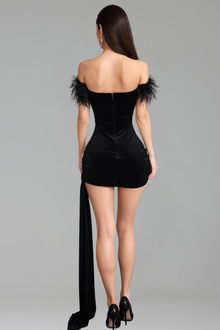 Black Feather Illusion Mini Dress - LAROSABRIDE