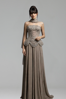 Beaded Chiffon Evening Dress - LAROSABRIDE