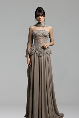 Beaded Chiffon Evening Dress - LAROSABRIDE