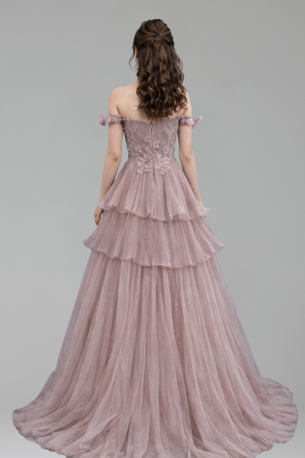 Pink Dreamy Ruffles Beaded A-Line Gown - LAROSABRIDE
