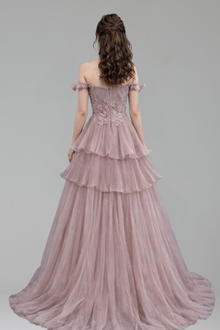 Pink Dreamy Ruffles Beaded A-Line Gown - LAROSABRIDE