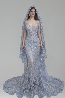 Beaded Cape Mermaid Gown - LAROSABRIDE