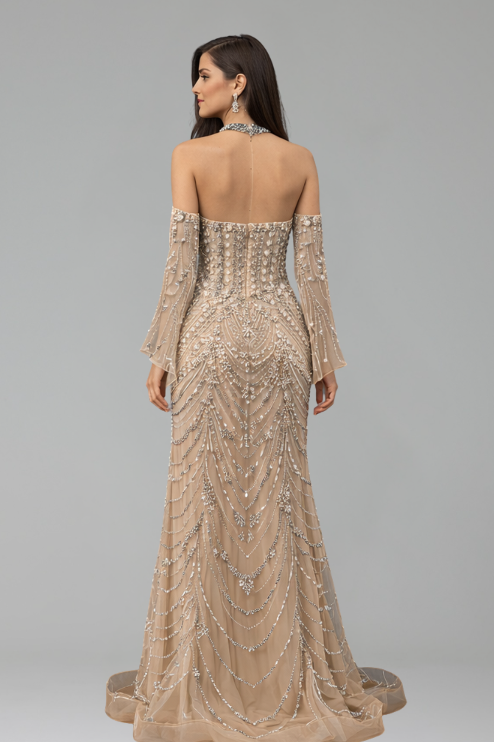 Halter Beaded Mermaid Evening Dress - LAROSABRIDE