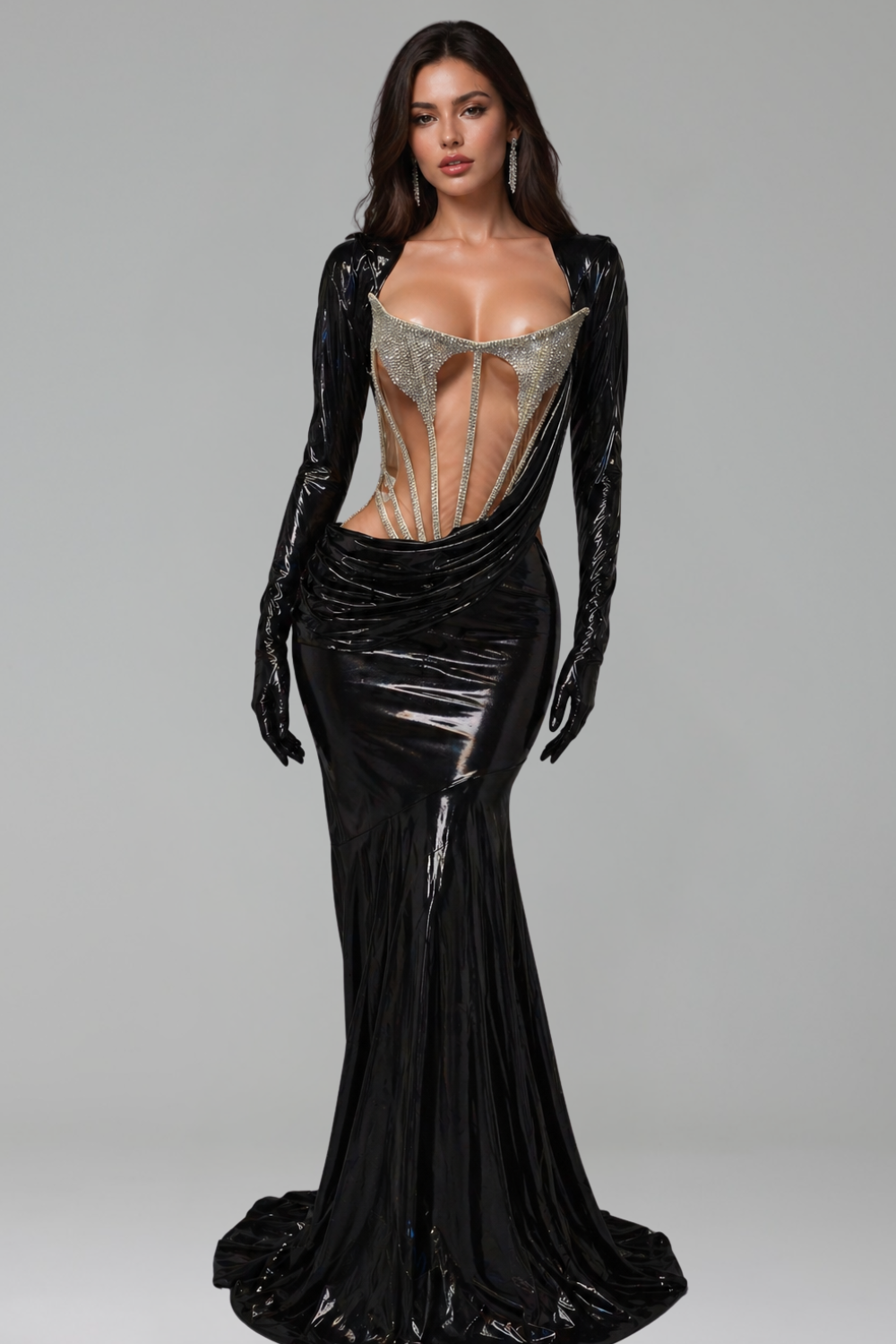 Crystal Corset Cutout Gown - LAROSABRIDE