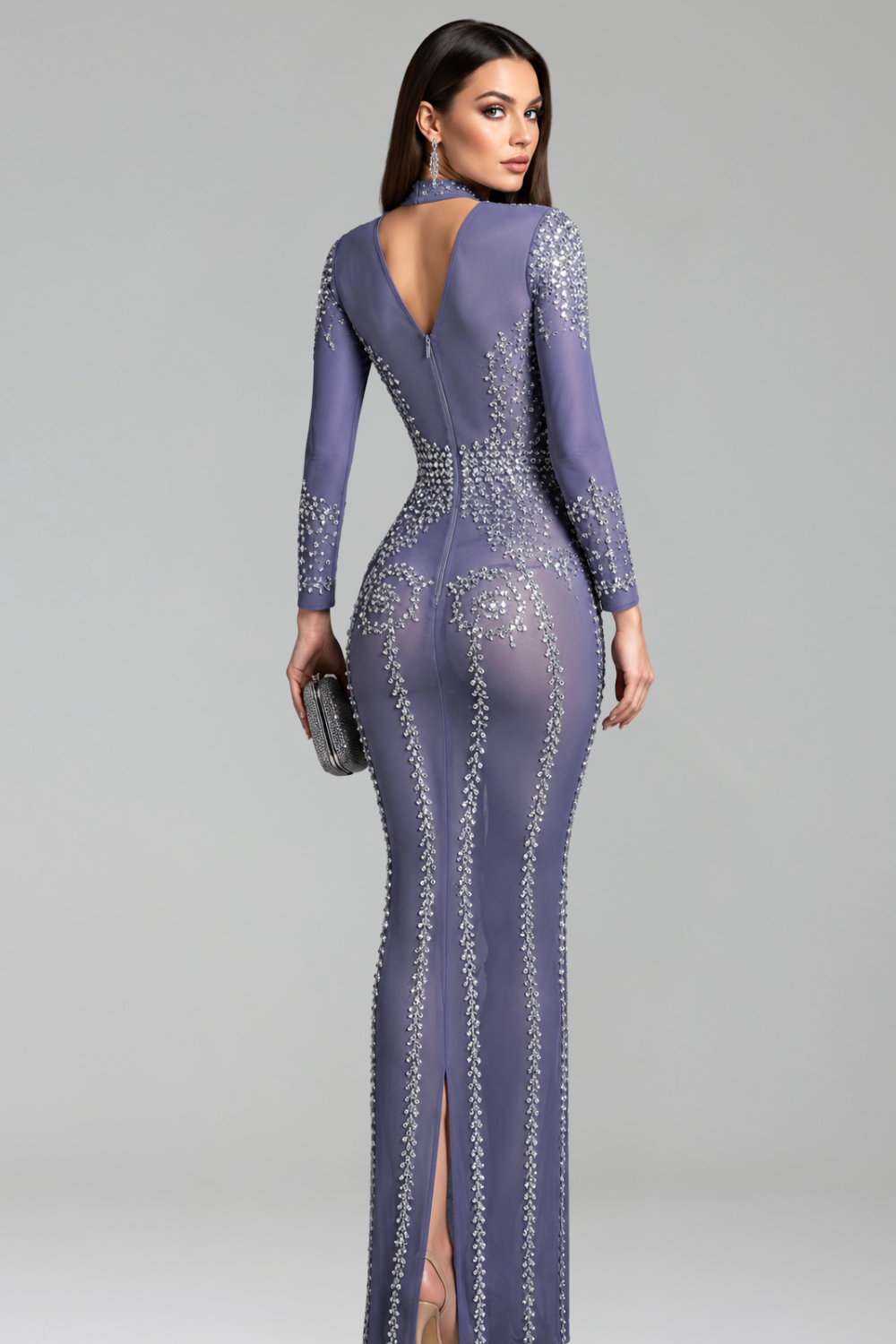 Crystal Embellished Sheath Gown - LAROSABRIDE