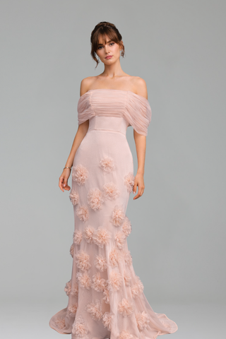 Off Shoulder Floral Mermaid Dress - LAROSABRIDE